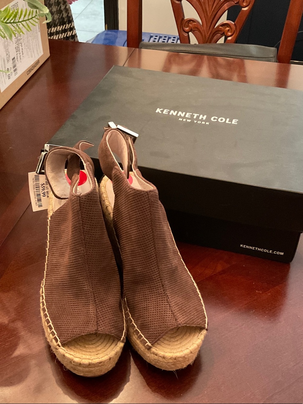 Kenneth Cole Brown Open-Toe Espadrille Wedge Slingbacks